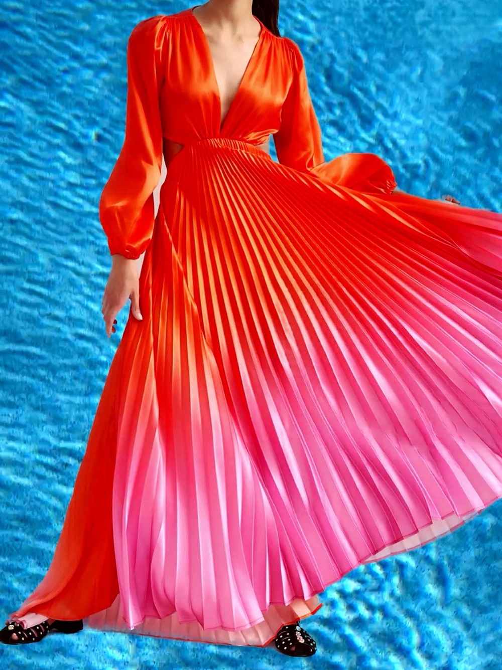 EUC Anthropologie Delfi Collective long-sleeve ombré maxi dress with cutout back